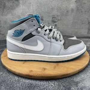 Air Jordan 1 Mid Wolf Grey Shoes Mens Size 8 Teal Blue 554724-027 Retro Sneakers